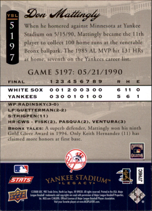 2008 Upper Deck Yankee Stadium Legacy Collection #5197 Don Mattingly back image
