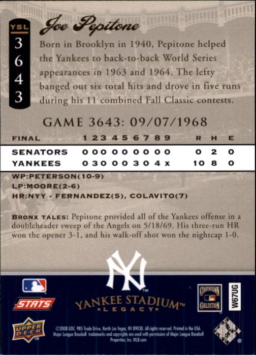 2008 Upper Deck Yankee Stadium Legacy Collection #3643 Joe Pepitone back image