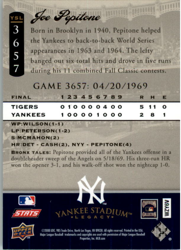 2008 Upper Deck Yankee Stadium Legacy Collection #3657 Joe Pepitone back image