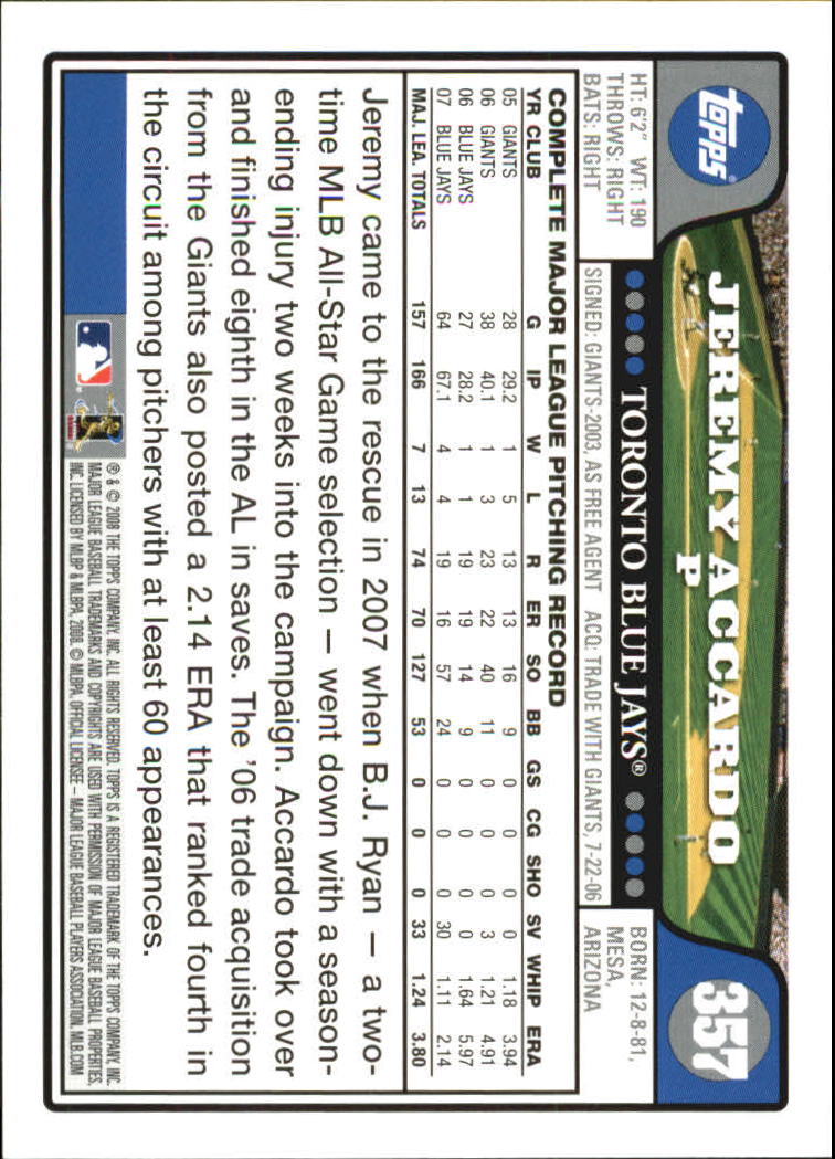 A2617- 2008 Topps Baseball Cards 250-500 +Rookies -You Pick- 15+ FREE US SHIP - Picture 203 of 449