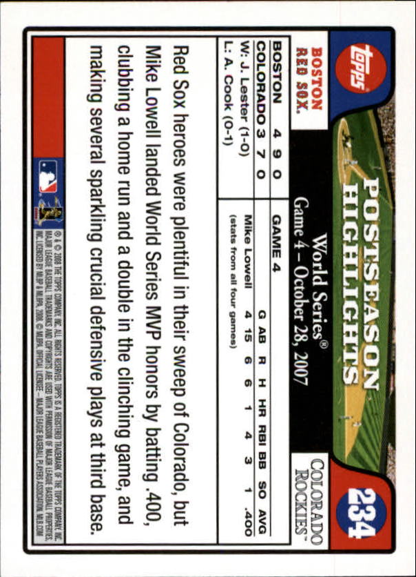 2008 Topps Gold Foil #234 Boston Red Sox back image