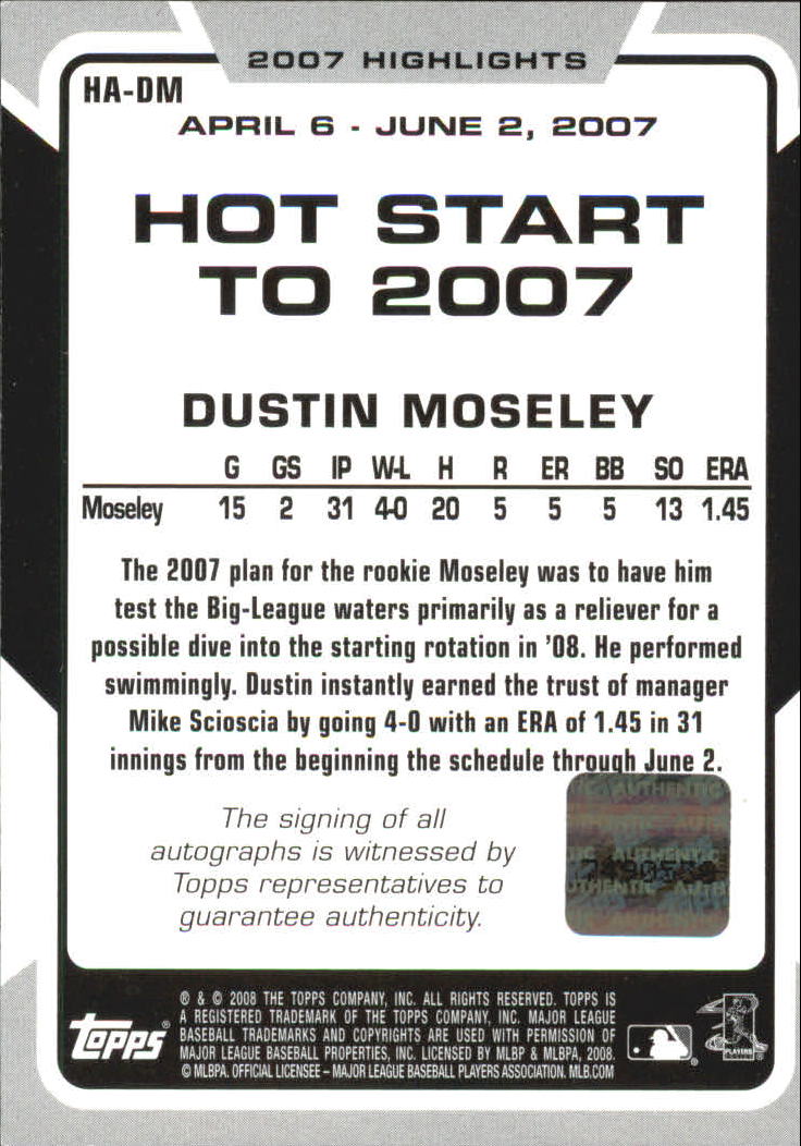 2008 Topps Highlights Autographs #DM Dustin Moseley F back image