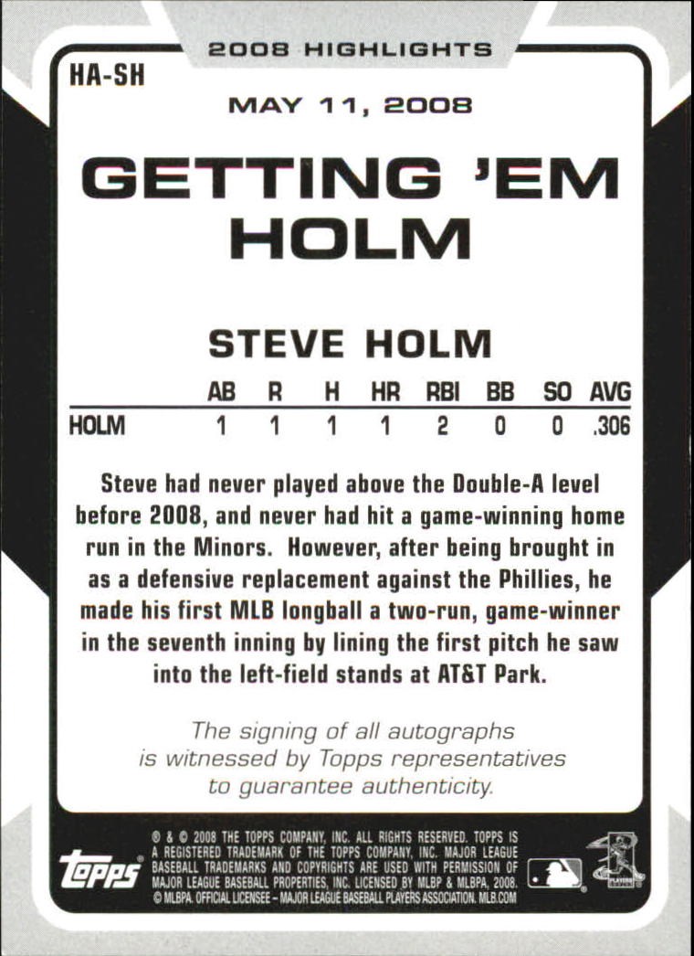 2008 Topps Highlights Autographs #SH Steve Holm F UPD back image