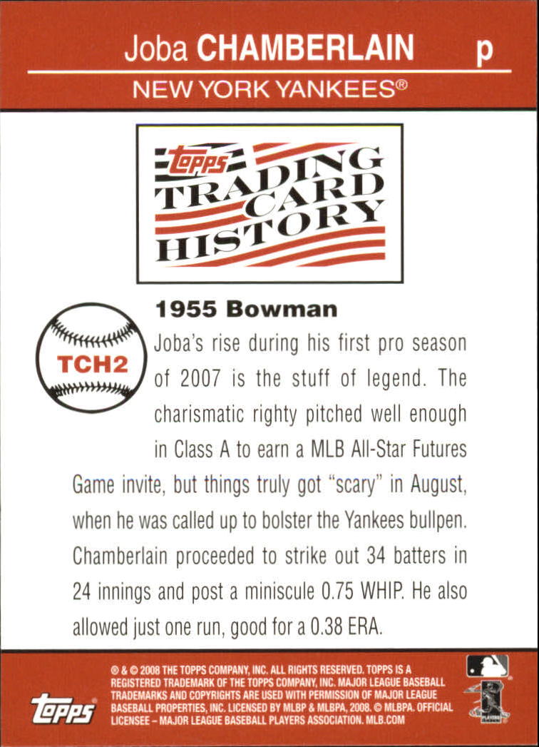 2008 Topps Trading Card History #TCH2 Joba Chamberlain back image
