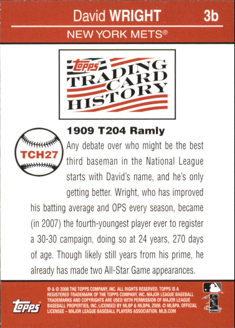 2008 Topps Trading Card History #TCH27 David Wright back image