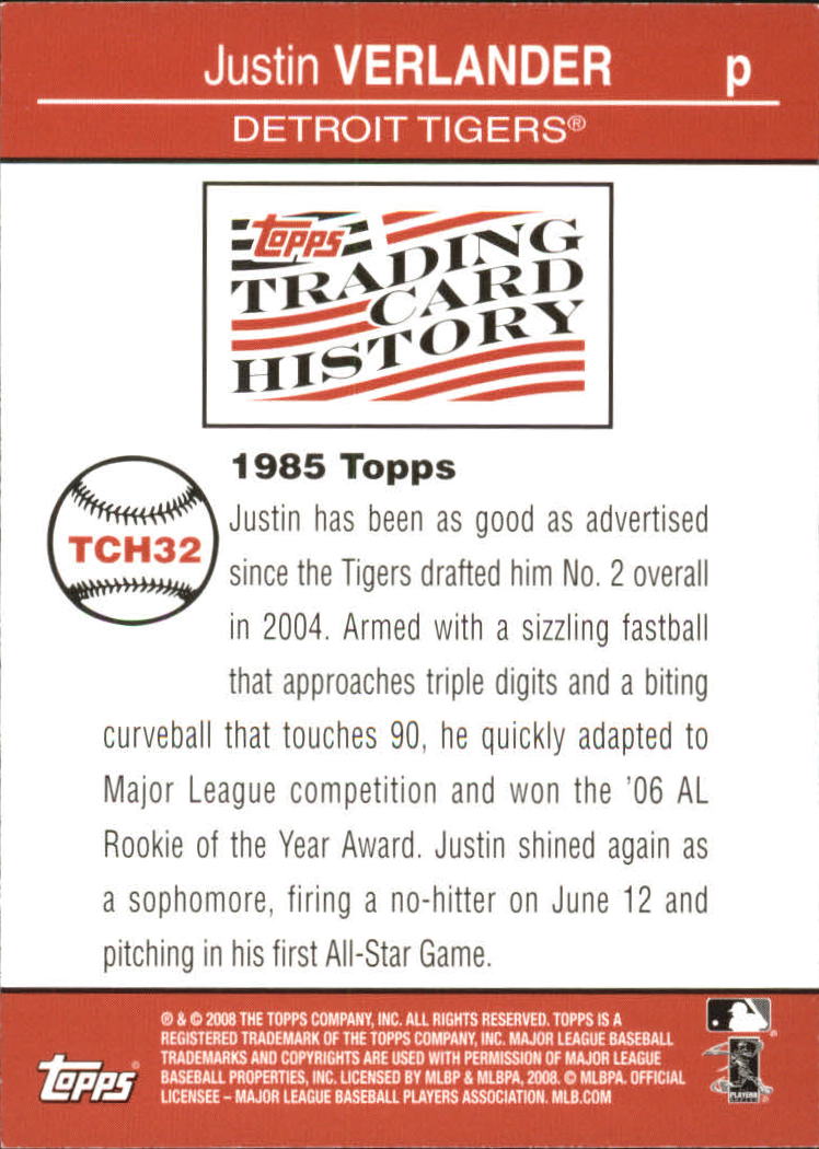 2008 Topps Trading Card History #TCH32 Justin Verlander back image