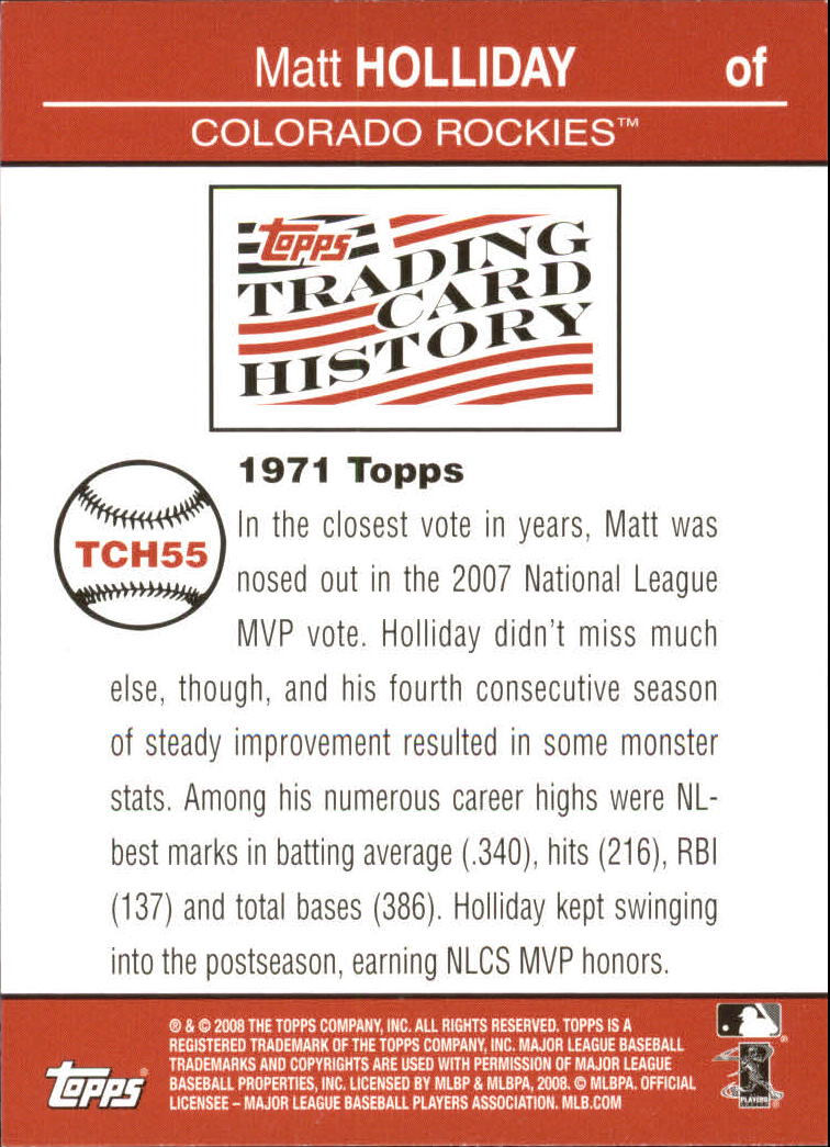 2008 Topps Trading Card History #TCH55 Matt Holliday back image
