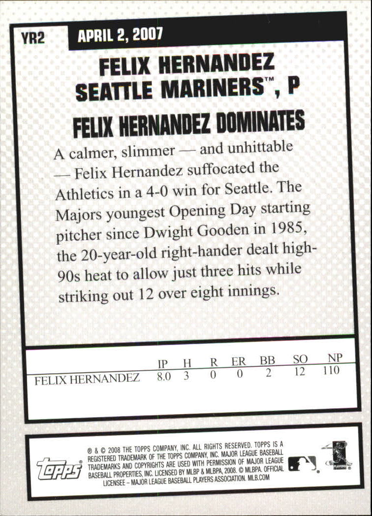 2008 Topps Year in Review #YR2 Felix Hernandez back image