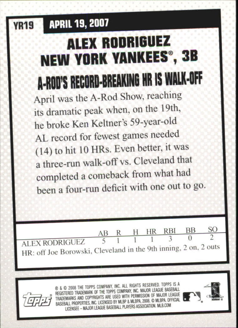 2008 Topps Year in Review #YR19 Alex Rodriguez back image