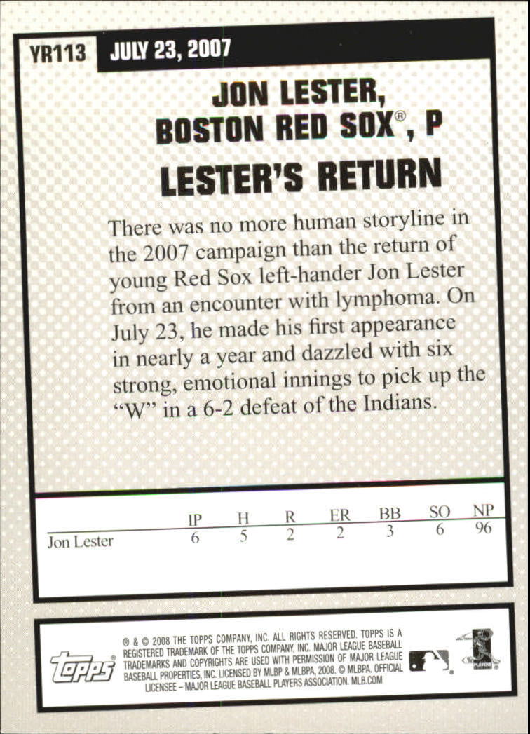 2008 Topps Year in Review #YR113 Jon Lester back image