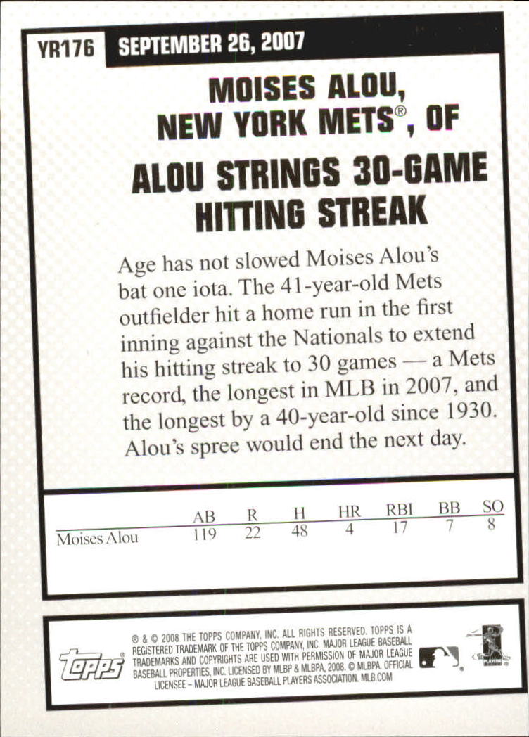 2008 Topps Year in Review #YR176 Moises Alou back image
