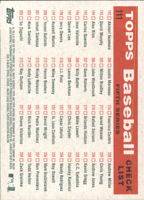 A3901- 2008 Topps Heritage BB Karten 1-259 + Rookies -du Pick- 15 + Gratis US - Bild 151 von 456