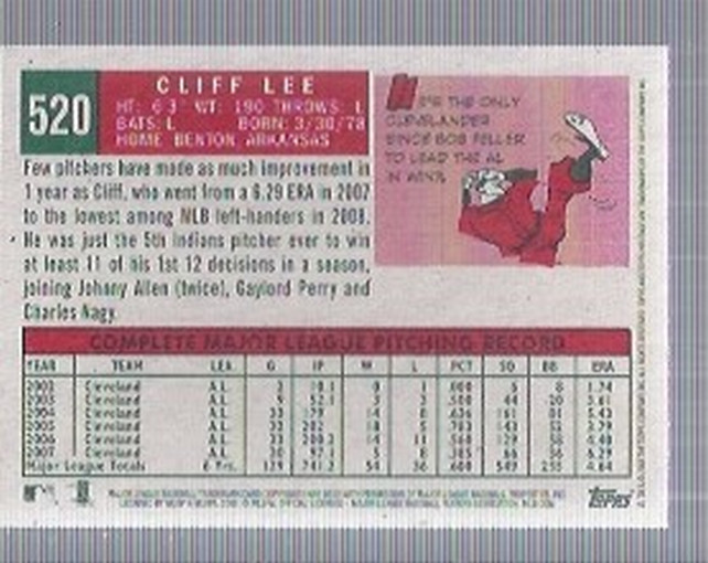 2008 Topps Heritage #520 Cliff Lee back image