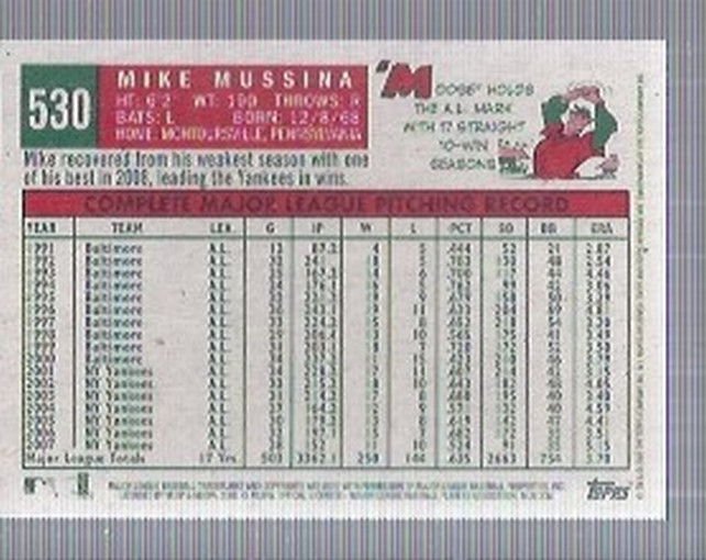 2008 Topps Heritage #530 Mike Mussina back image