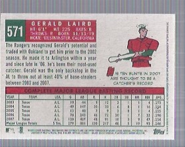 2008 Topps Heritage #571 Gerald Laird UER back image
