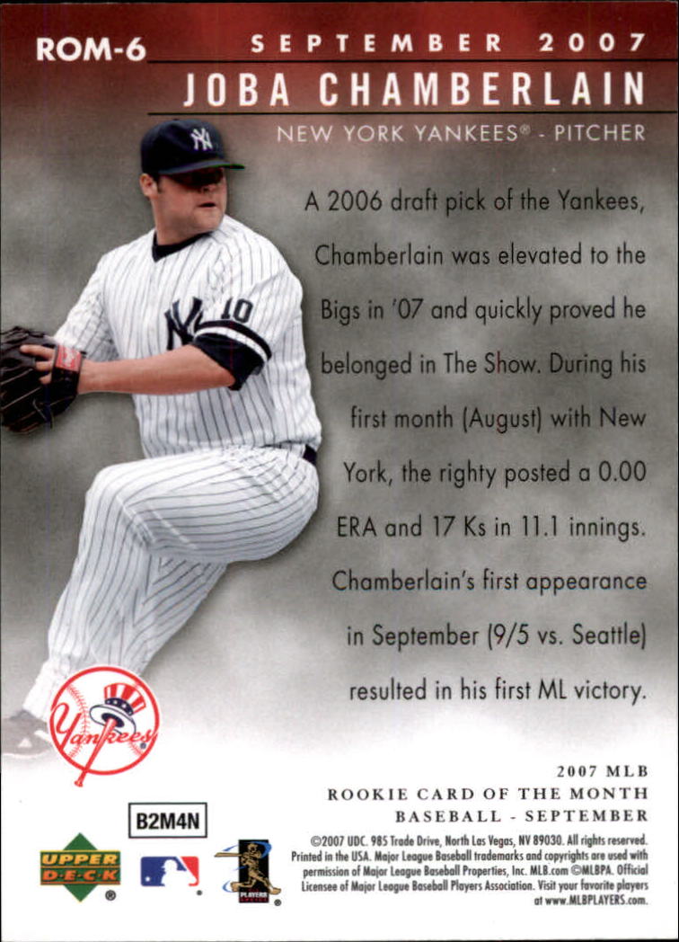2007 Upper Deck MLB Rookie Card of the Month #ROM6 Joba Chamberlain back image