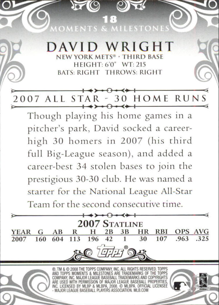 2008 Topps Moments and Milestones #18-2 David Wright back image