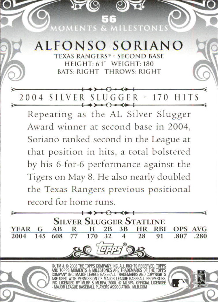 2008 Topps Moments and Milestones #56-61 Alfonso Soriano back image