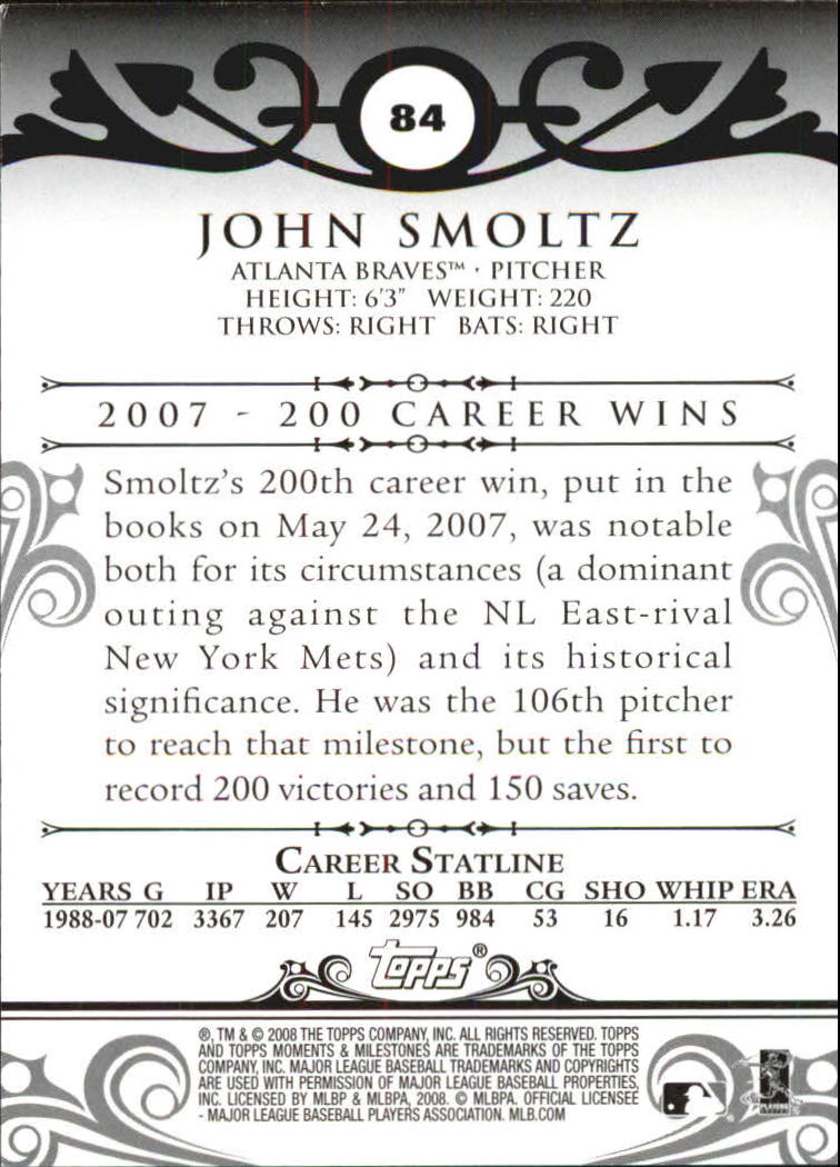 2008 Topps Moments and Milestones #84-30 John Smoltz back image