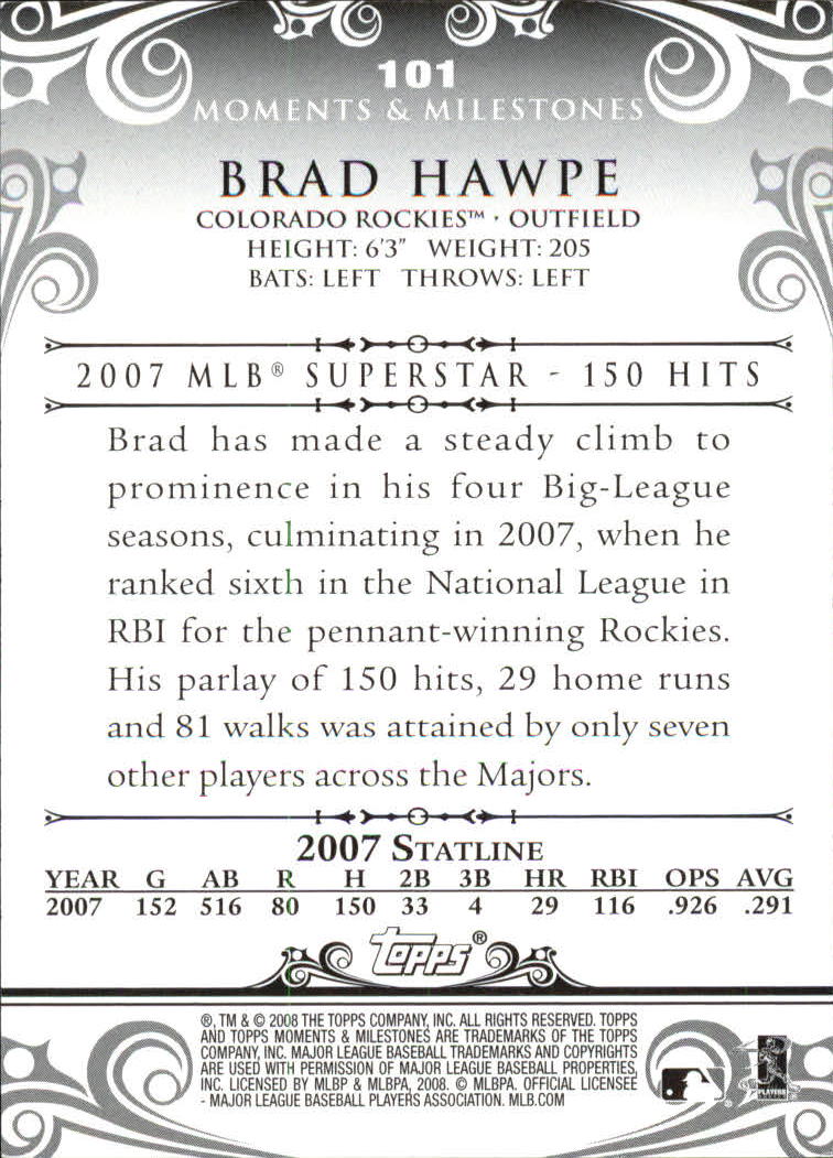 2008 Topps Moments and Milestones #101-34 Brad Hawpe back image