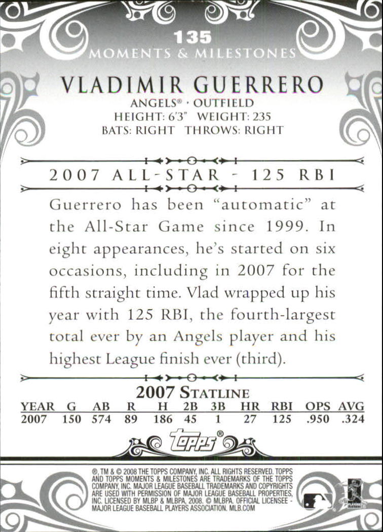 2008 Topps Moments and Milestones #135-21 Vladimir Guerrero back image