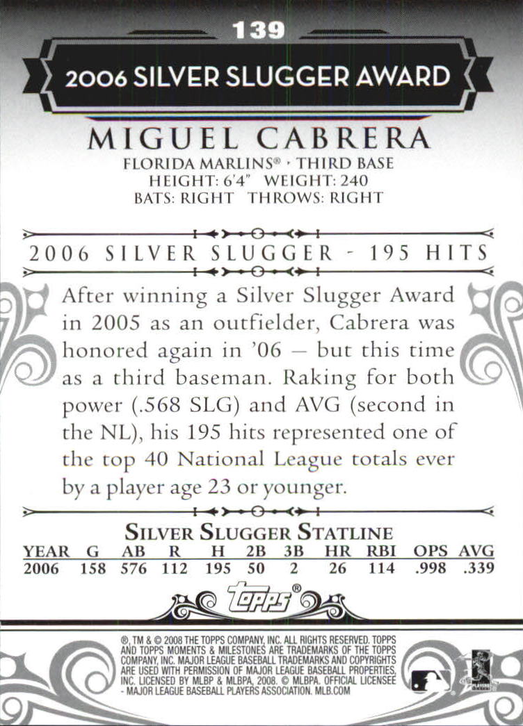 2008 Topps Moments and Milestones #139-142 Miguel Cabrera back image