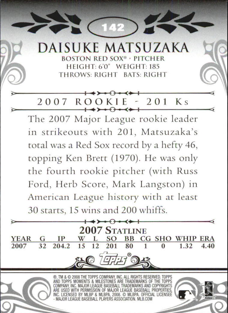 2008 Topps Moments and Milestones #142-112 Daisuke Matsuzaka back image