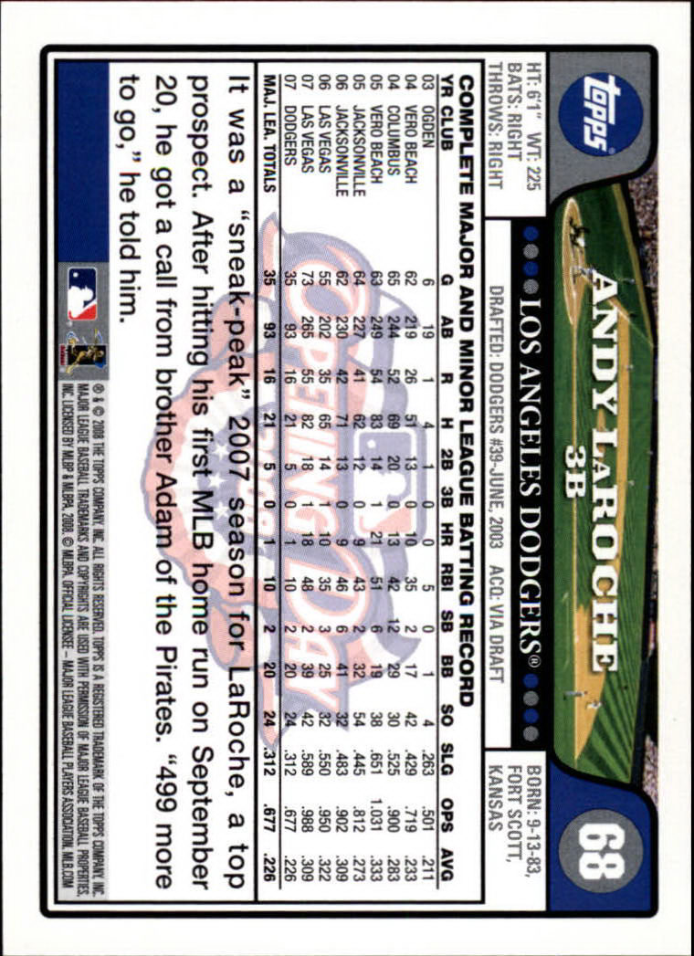2008 Topps Opening Day #68 Andy LaRoche back image