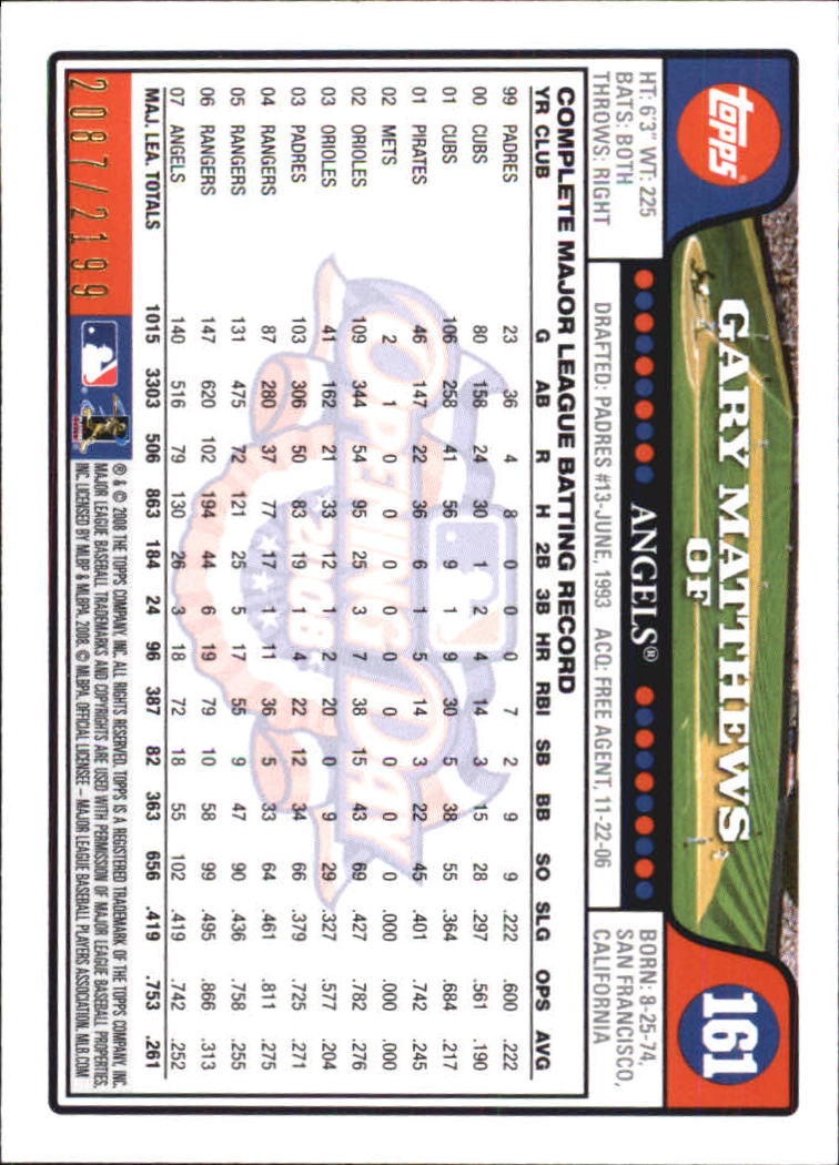 A5784- 2008 Topps Opening Day Gold BB Cards 1-220 -You Pick- 15+ FREE US SHIP - Picture 309 of 423