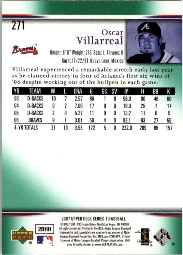 2007 Upper Deck Predictor Green #271 Oscar Villarreal back image