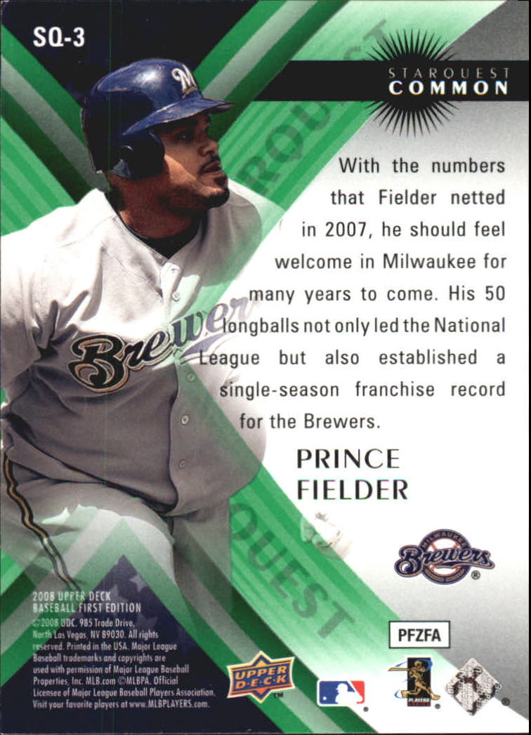 2008 Upper Deck First Edition StarQuest #SQ3 Prince Fielder back image