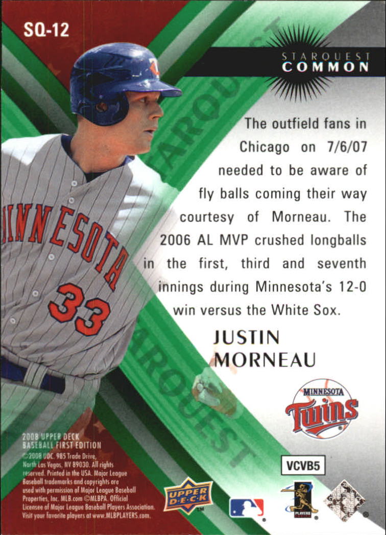2008 Upper Deck First Edition StarQuest #SQ12 Justin Morneau back image