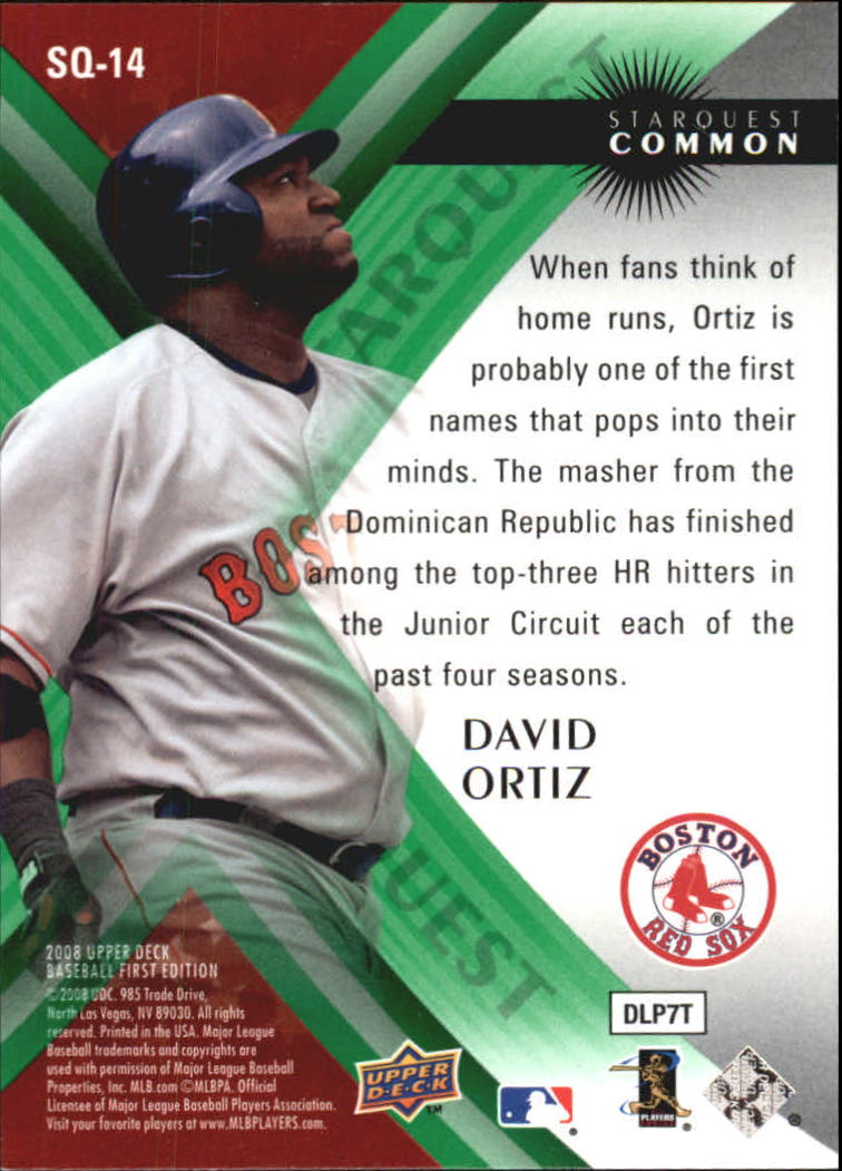 2008 Upper Deck First Edition StarQuest #SQ14 David Ortiz back image