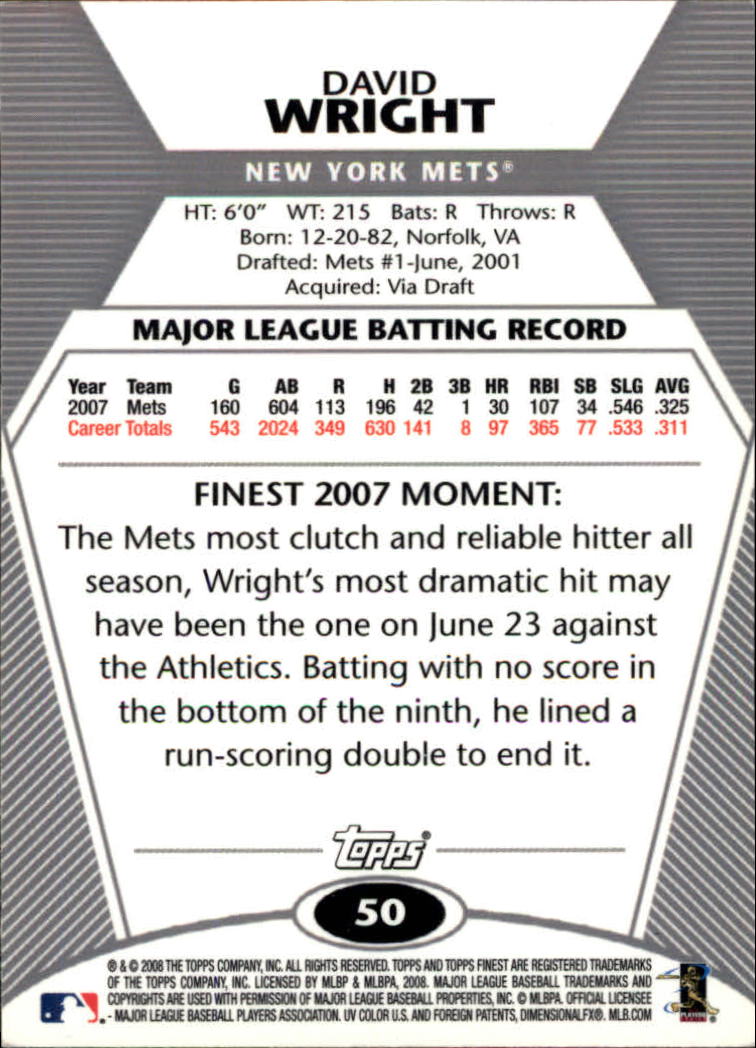 2008 Finest #50 David Wright back image