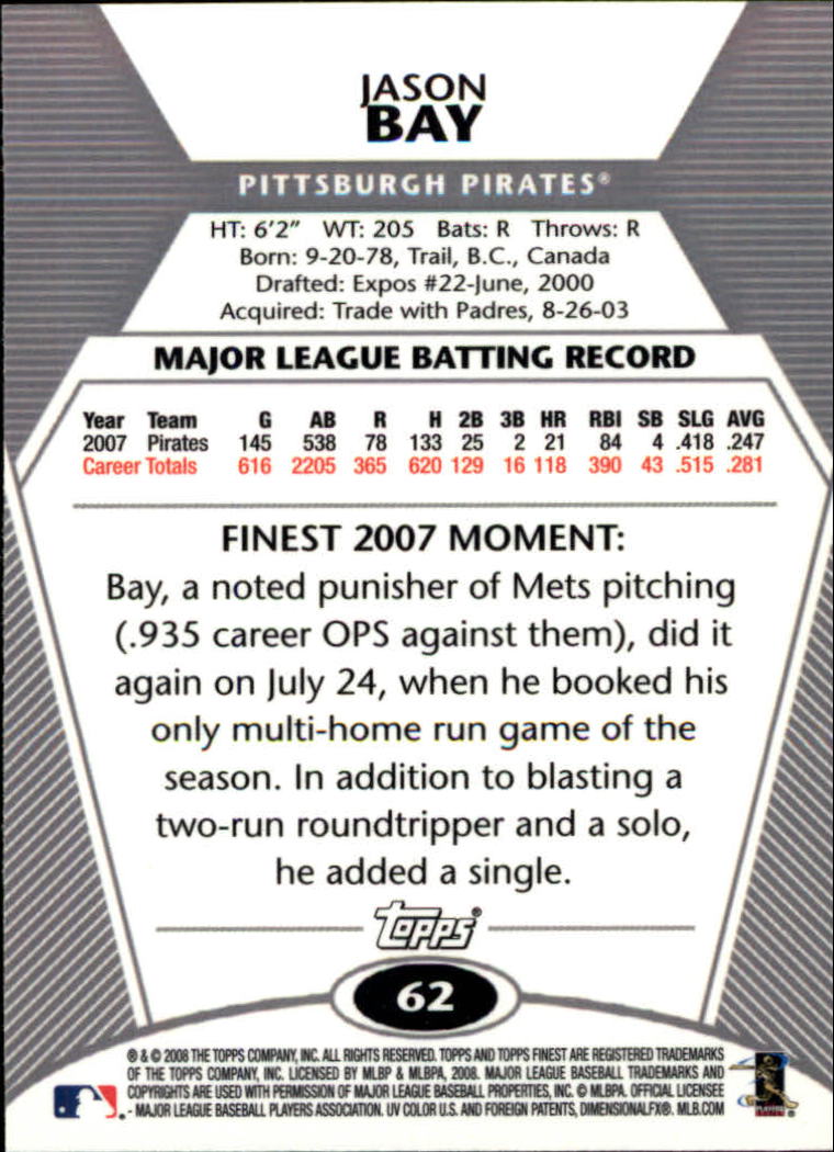 B1772- 2008 Finest Baseball Card #s 1-150 Inserts -You Pick- 15+ FREE US SHIP - Picture 95 of 332