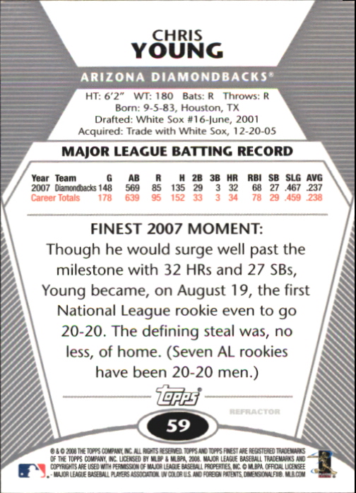 2008 Finest Refractors #59 Chris Young back image