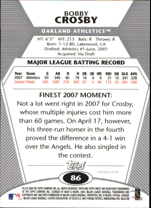 B1772- 2008 Finest Baseball Card #s 1-150 Inserts -You Pick- 15+ FREE US SHIP - Picture 284 of 332