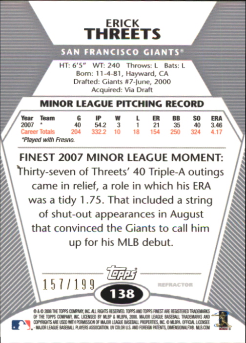 B1772- 2008 Finest Baseball Card #s 1-150 Inserts -You Pick- 15+ FREE US SHIP - Picture 313 of 332
