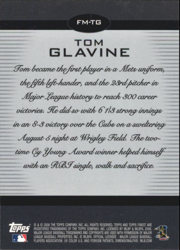 2008 Finest Finest Moments #TG Tom Glavine back image