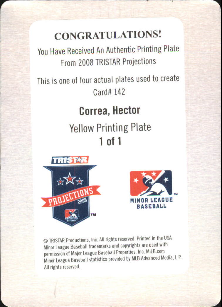 2008 TRISTAR PROjections Printing Plates Yellow #142 Hector Correa back image