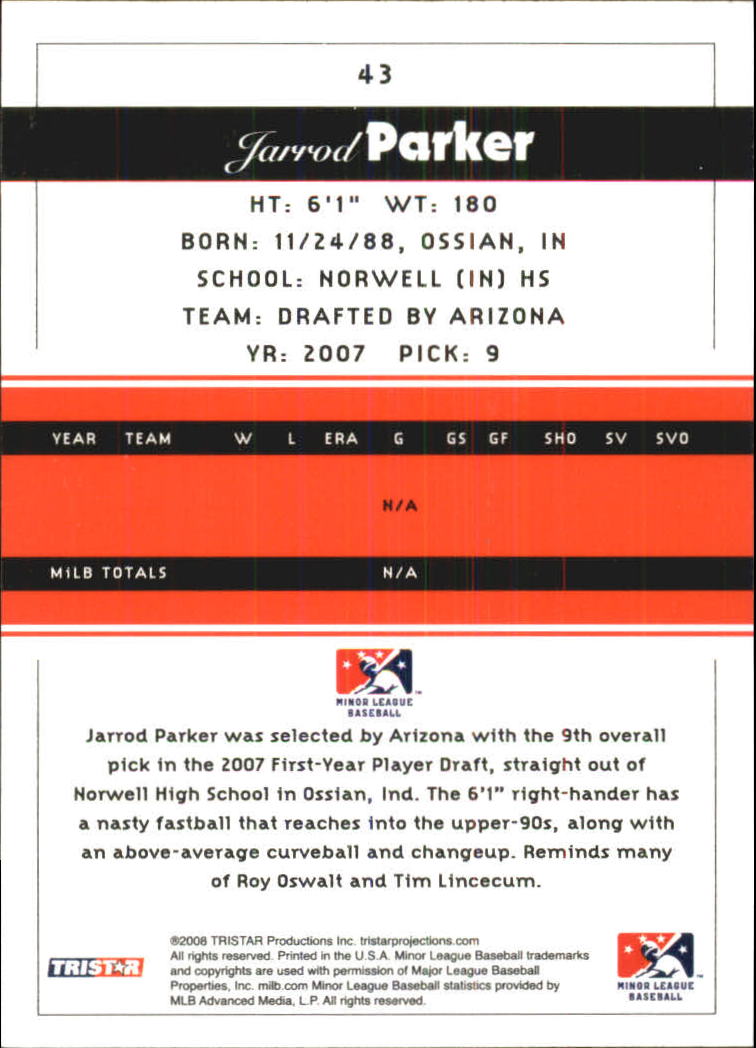 2008 TRISTAR PROjections Reflectives #43 Jarrod Parker back image
