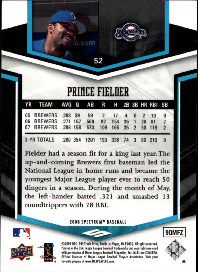 2008 Upper Deck Spectrum #52 Prince Fielder back image