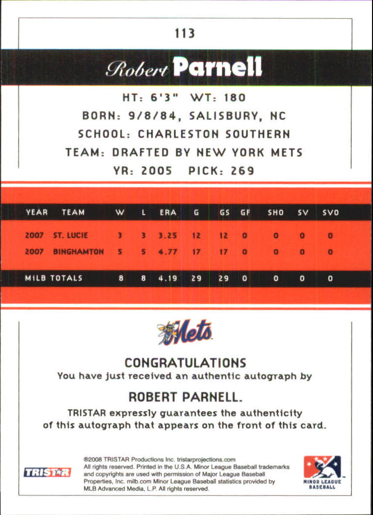 2008 TRISTAR PROjections Autographs #113 Robert Parnell back image