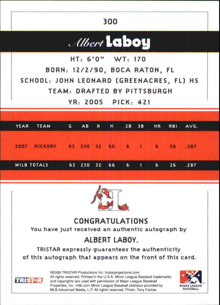 2008 TRISTAR PROjections Autographs #300 Albert LaBoy back image