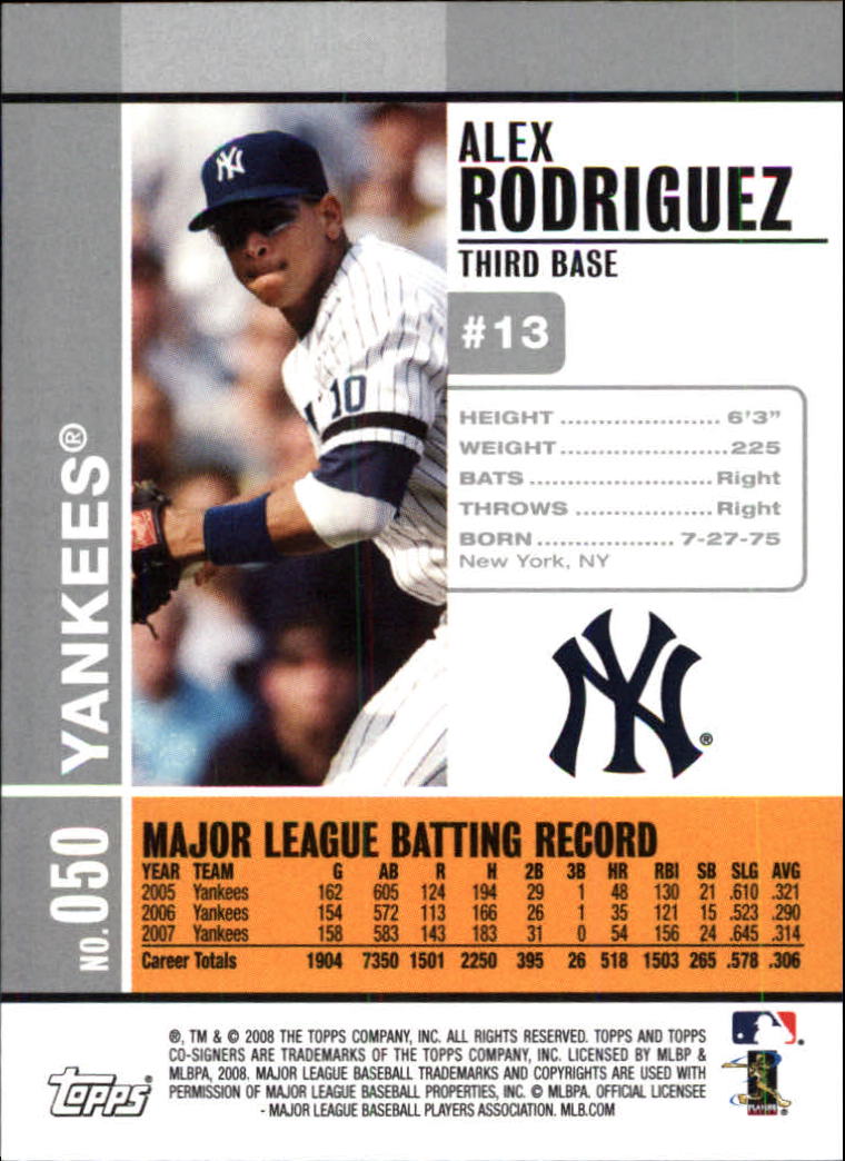 2008 Topps Co-Signers #50 Alex Rodriguez back image