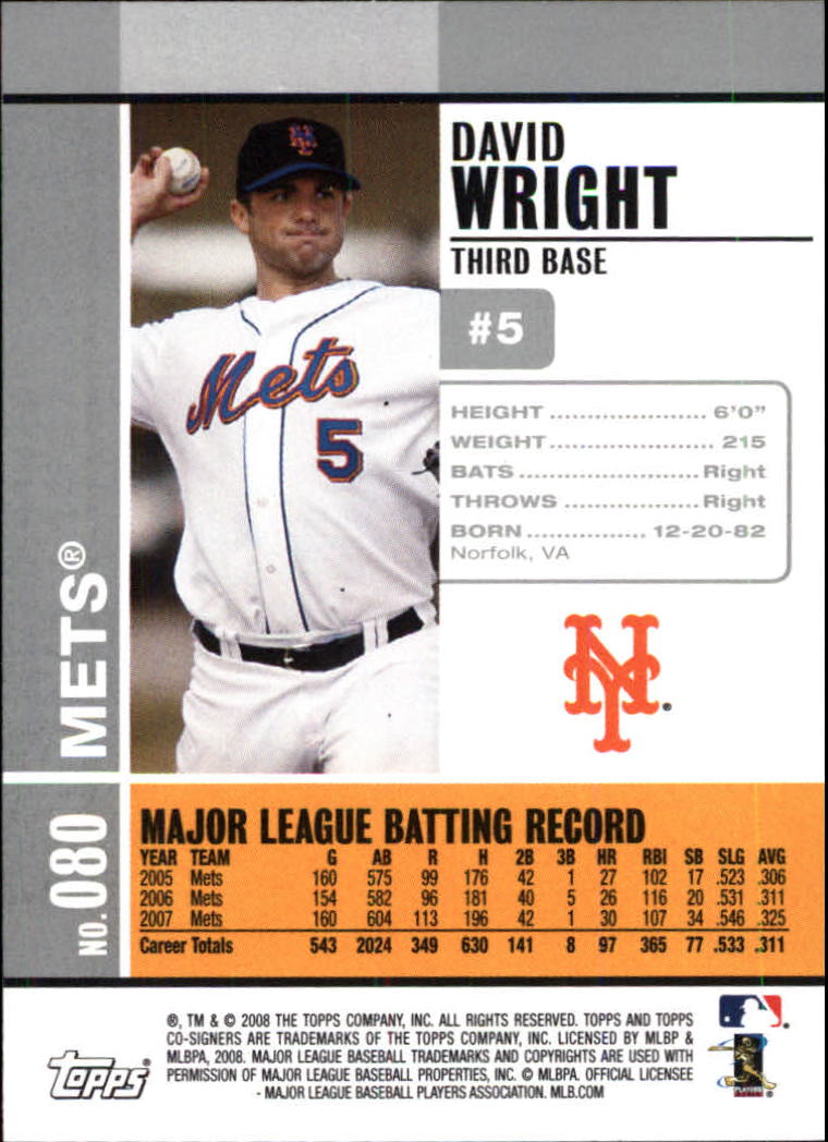 2008 Topps Co-Signers #80 David Wright back image