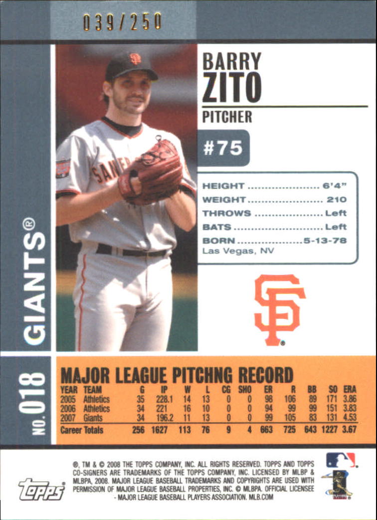 2008 Topps Co-Signers Silver Blue #18b Barry Zito/Tim Lincecum back image