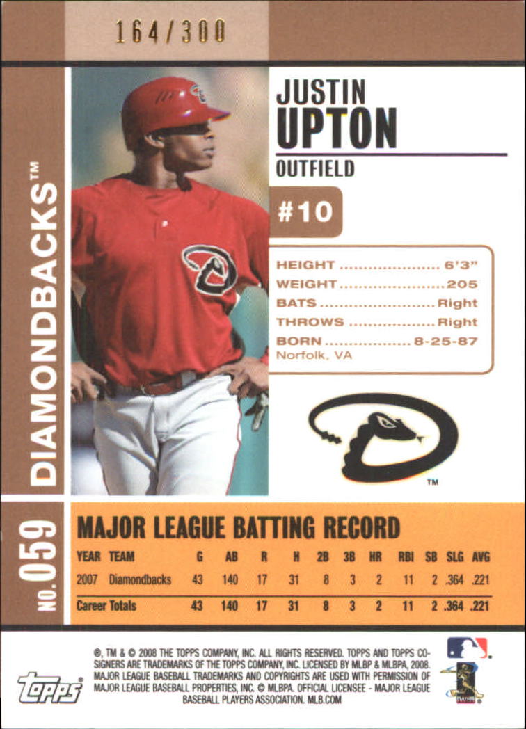 2008 Topps Co-Signers Silver Bronze #59a Justin Upton back image
