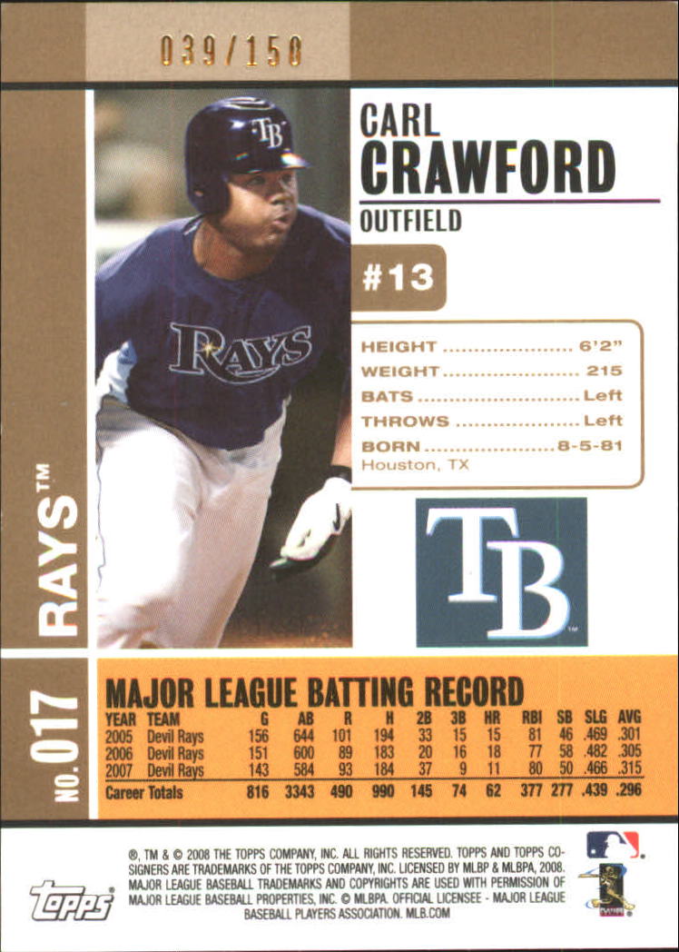 2008 Topps Co-Signers Silver Gold #17a Carl Crawford back image
