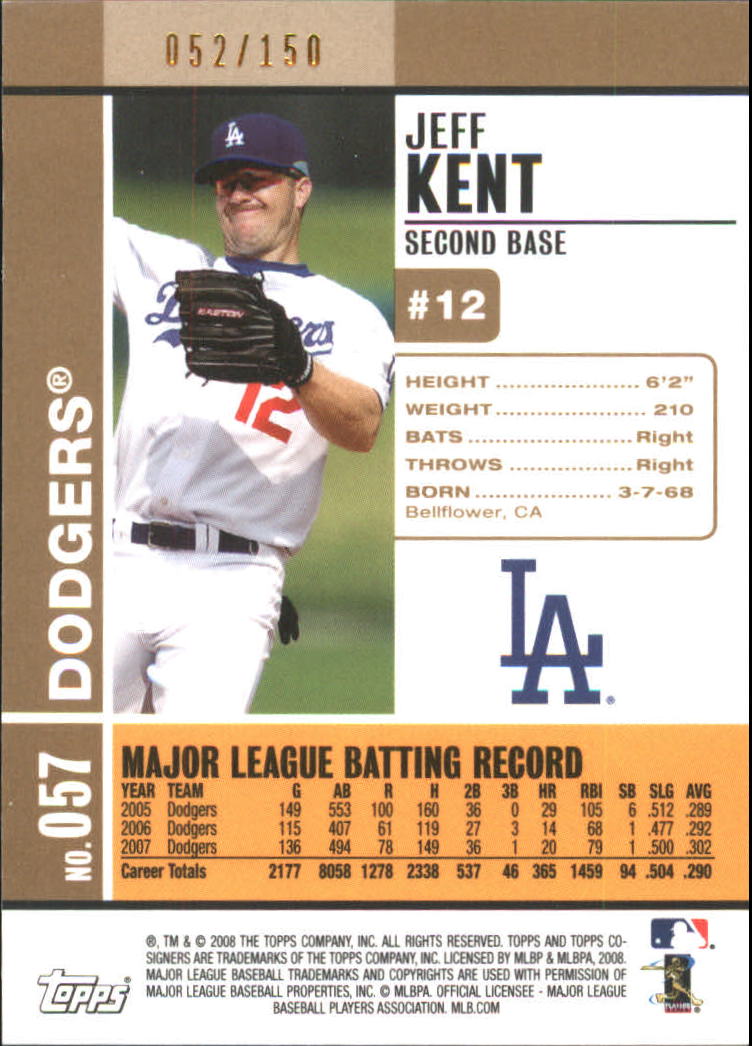 2008 Topps Co-Signers Silver Gold #57a Jeff Kent back image